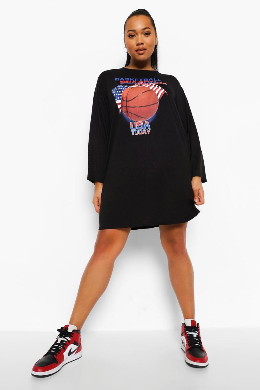 Langärmeliges Plus T-Shirt-Kleid mit Basketballmotiv image number 1