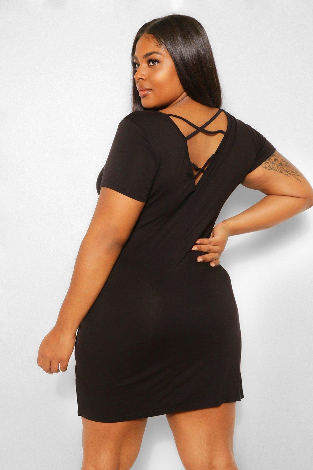 Plus Cross Back T shirt Dress boohoo
