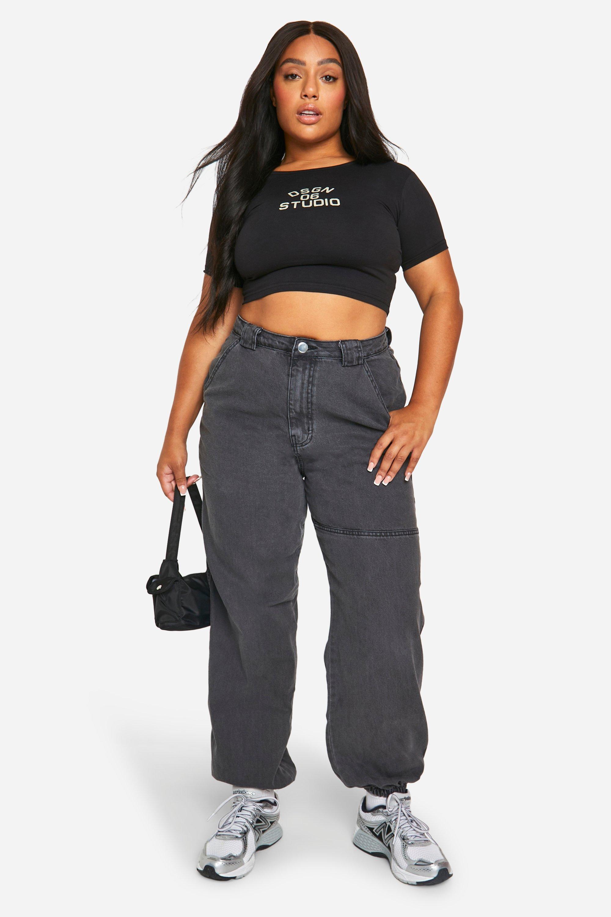 Plus Size Cargo Denim Joggers Plus Size Distressed Cargo Joggers