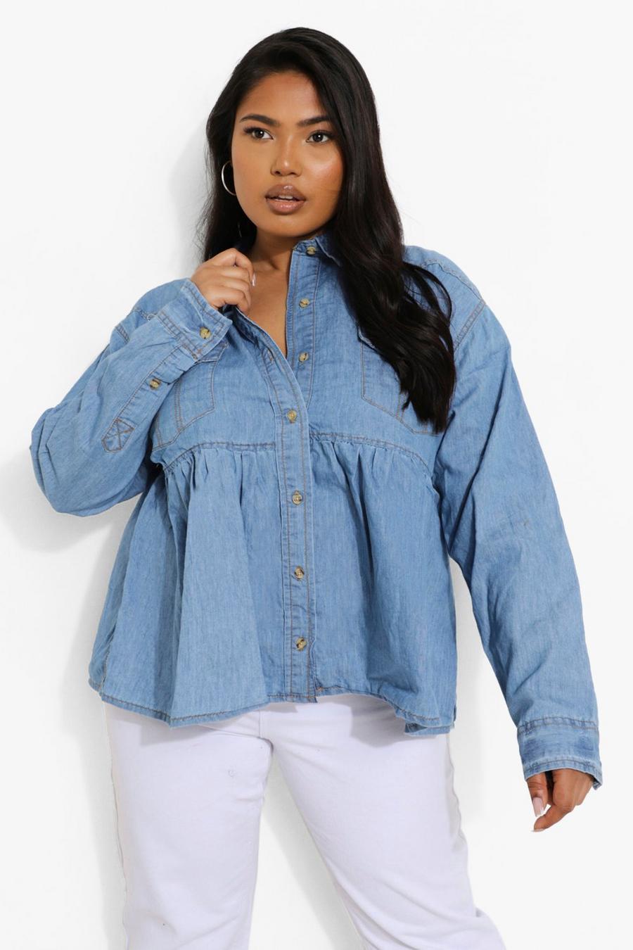 Top Plus Size a camicia Oversize in denim, Blue image number 1