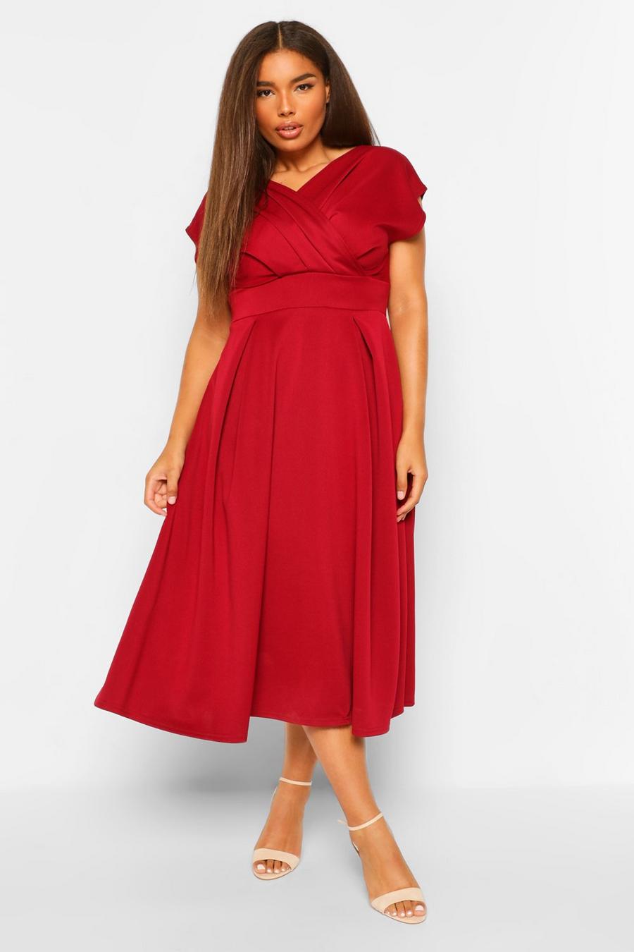 Berry red Plus Off The Shoulder Wrap Midi Dress image number 1