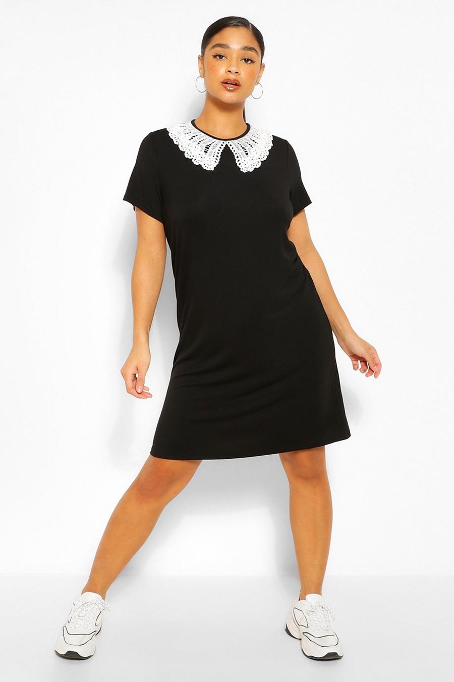 ASOS Knit Dress with Lace Collar in Black
