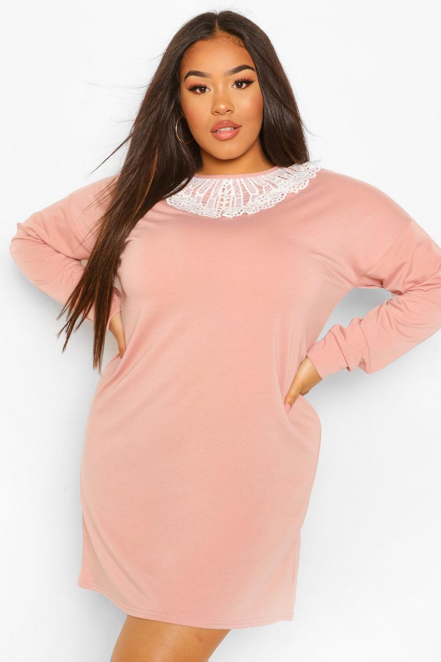 Blush Plus Oversized Sweat Dress With Frill Collar image number 1