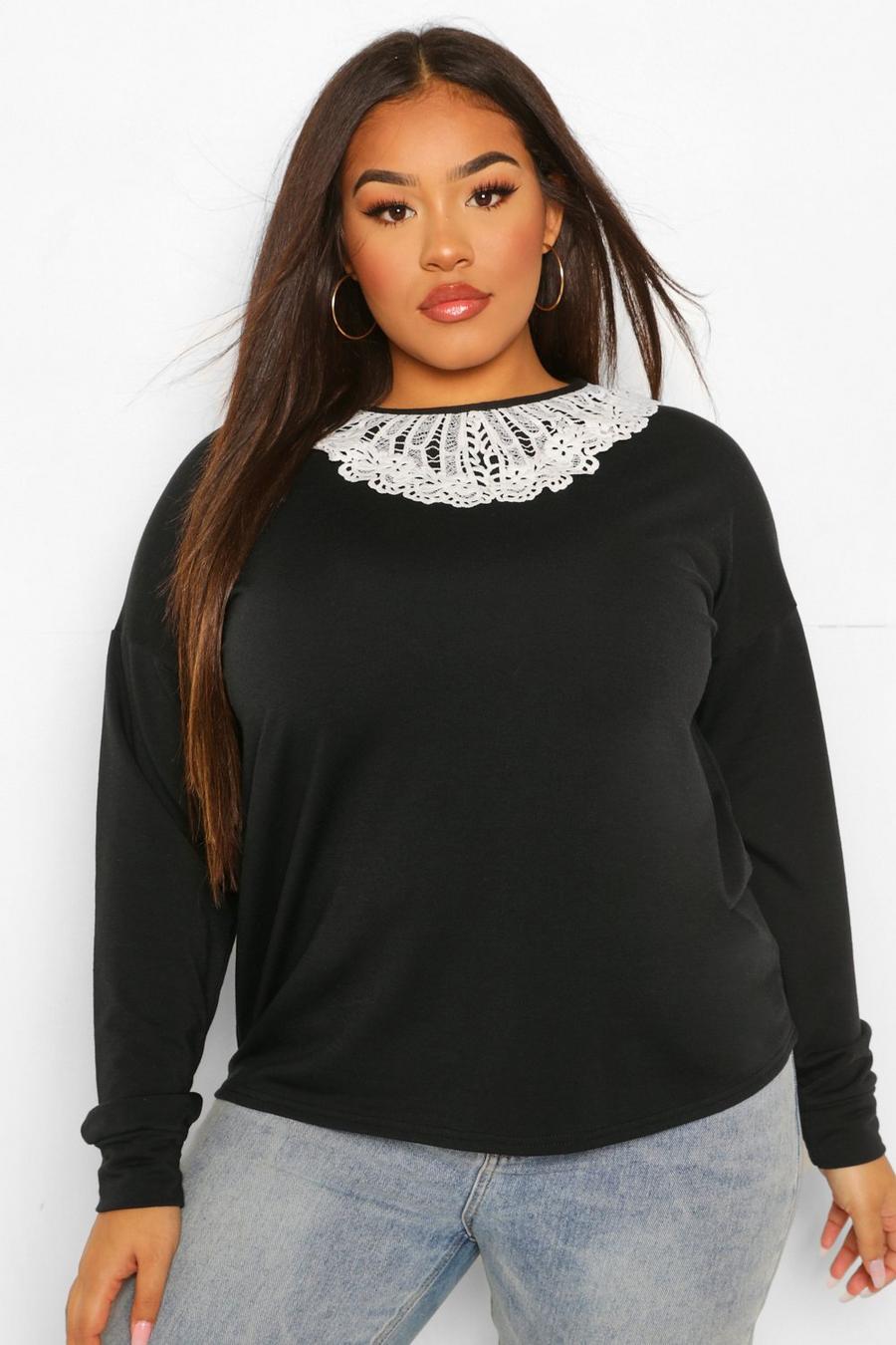 Black Plus Oversized Sweatshirt With Frill Collar image number 1