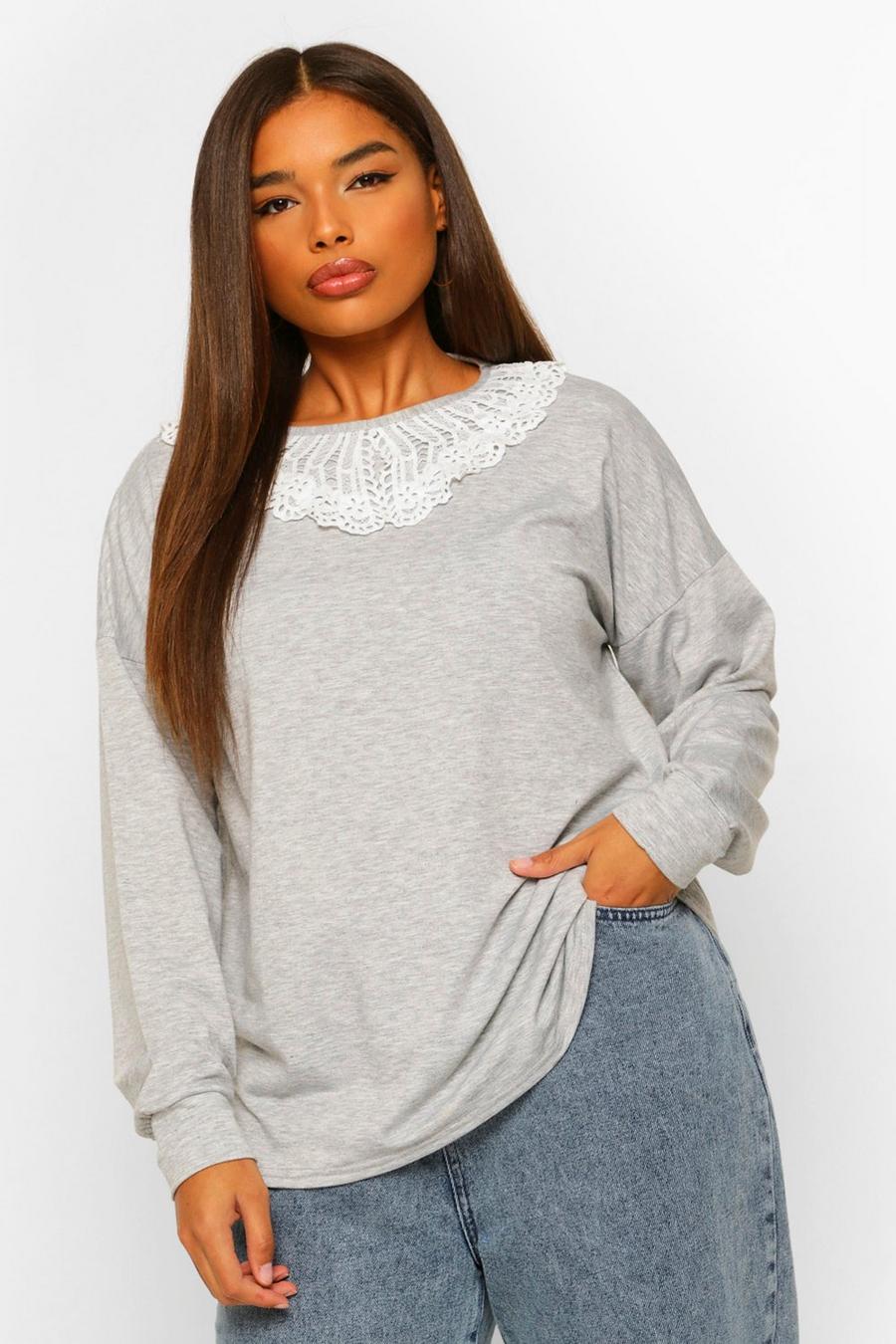 Grey Plus Oversized Sweatshirt With Frill Collar image number 1