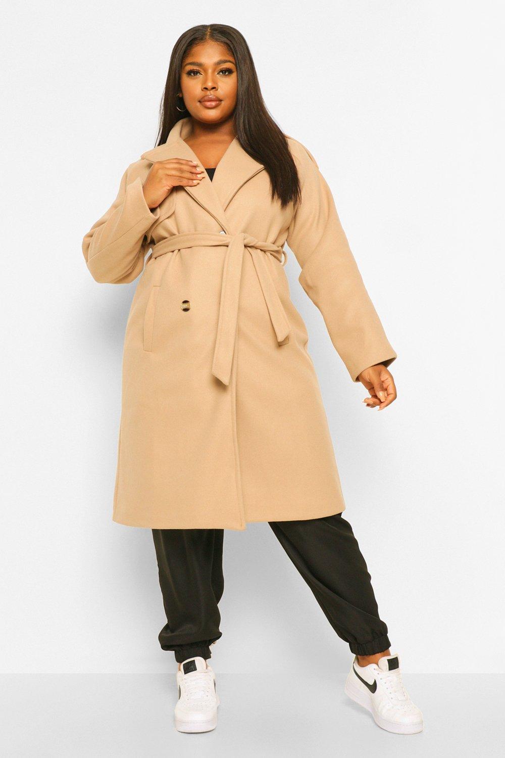 boohoo belted wool look trench