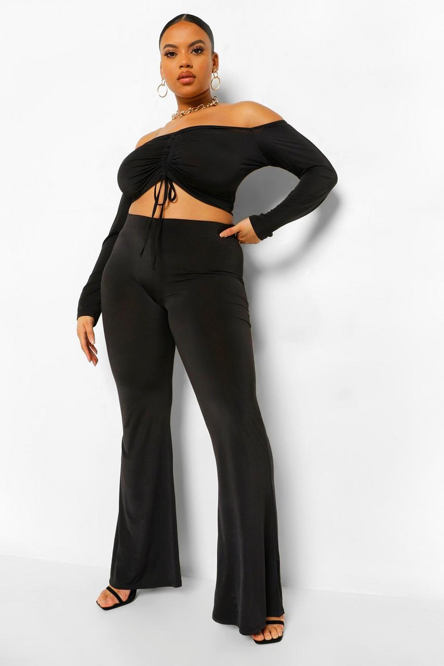 Black Plus Ruched Top And Flare Pants image number 1
