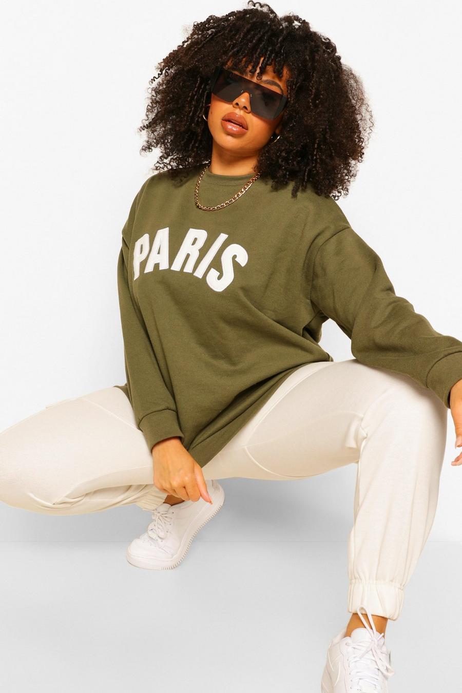 Khaki Plus - "Paris" Sweatshirt med applikation image number 1