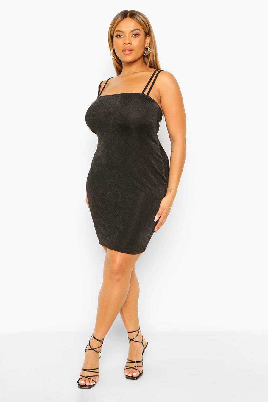 Plus Textured Slinky Double Strap Bodycon Dress image number 1