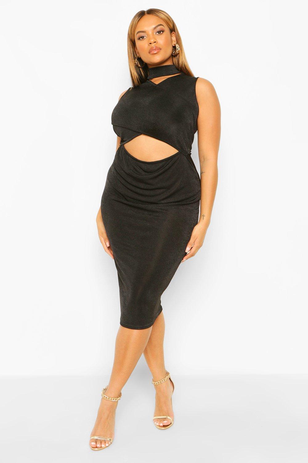 Plunging V-Neckline Split Midi Dress