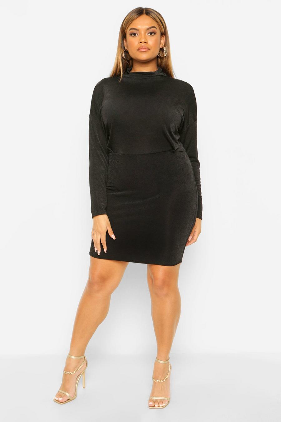Black Plus Textured Slinky High Neck Bodycon Dress image number 1