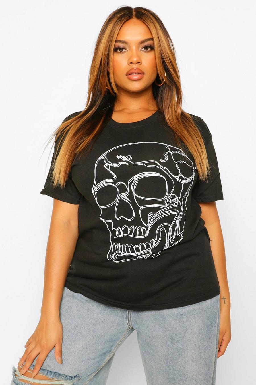 Plus Halloween-T-Shirt mit Skelettsilhouette image number 1