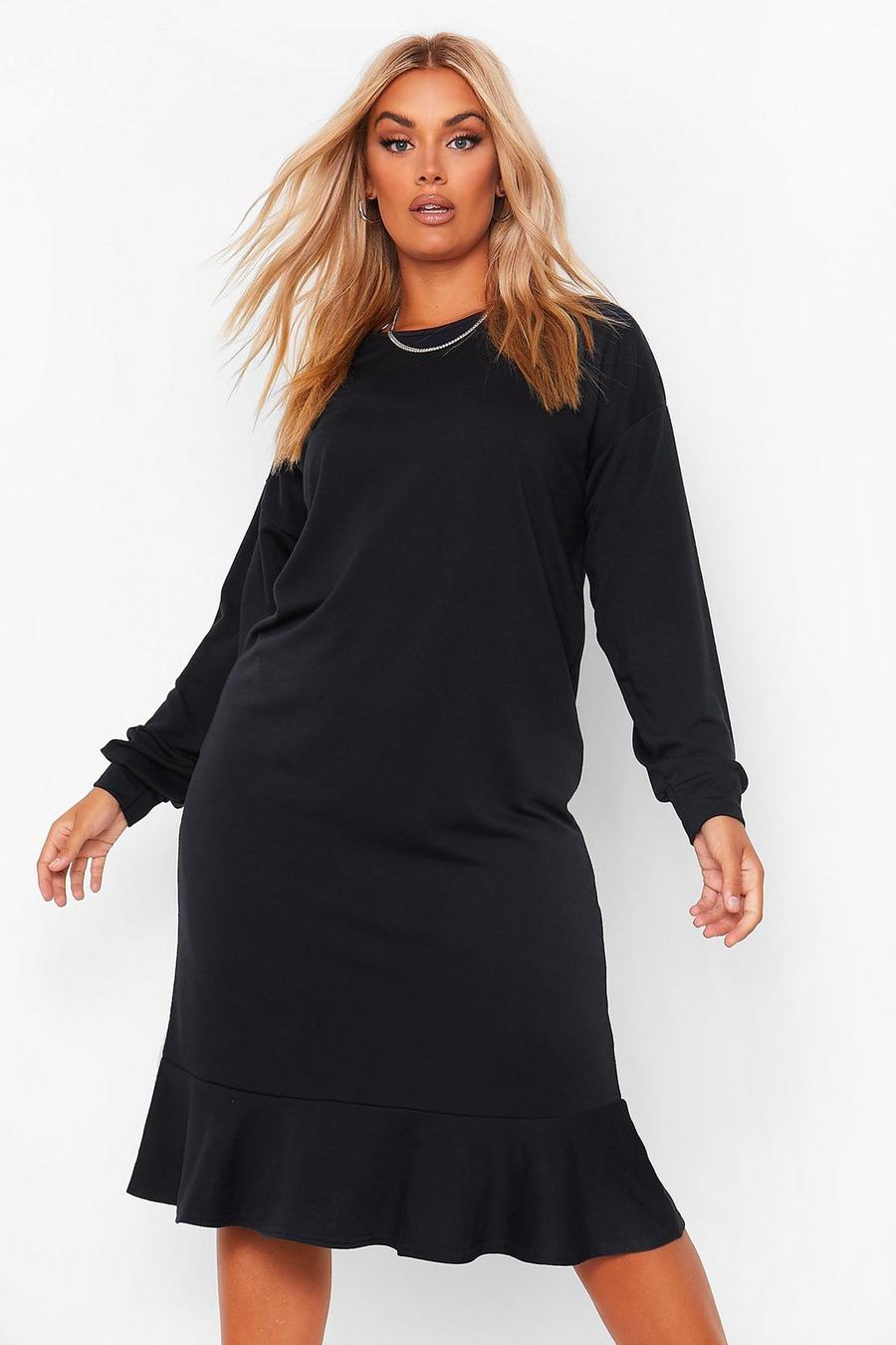 Black Plus - Midiklänning i sweatshirttyg med volanger image number 1