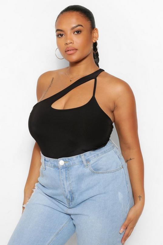 Plus One Shoulder Strappy Double Layer Bodysuit
