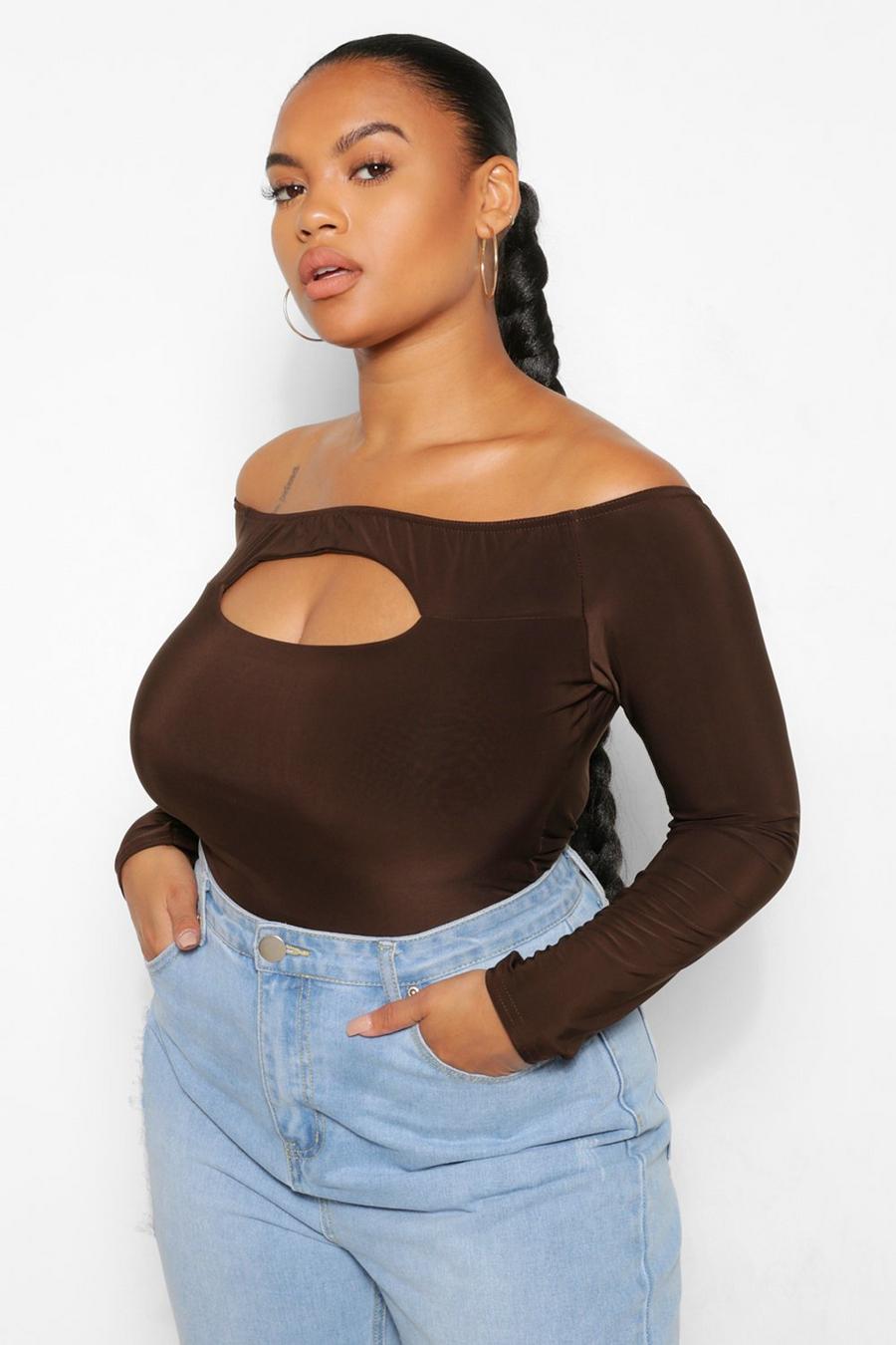 Plus Off The Shoulder Cut Out Double Layer Bodysuit image number 1