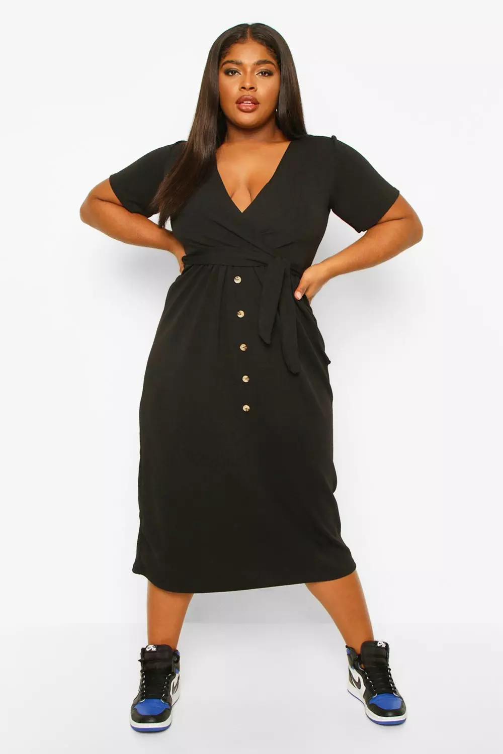 Boohoo black 2025 button dress