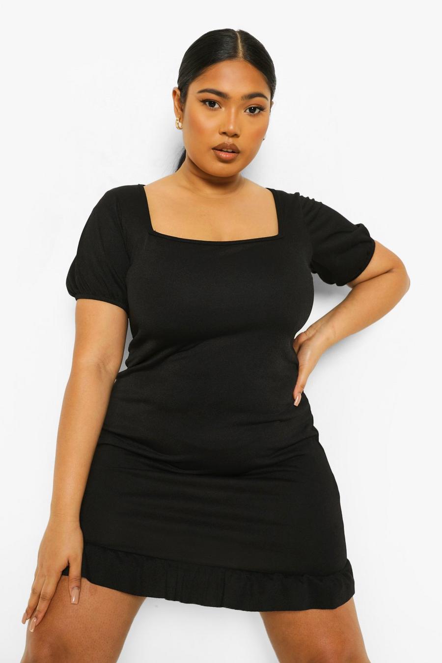 Black Plus - Miniklänning med fyrkantig halsringning och puffärm image number 1