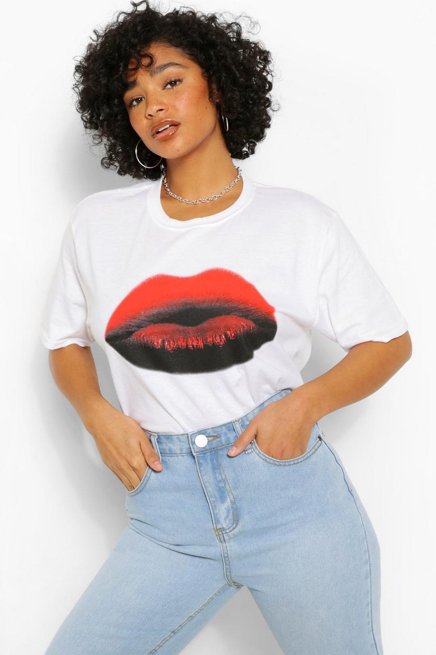 Wit Plus T-Shirt Met Ombre Lippen image number 1