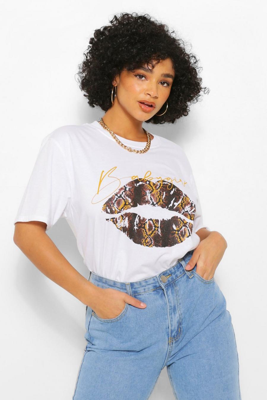Grande taille - T-shirt babygirl à lèvres de serpent, Blanc image number 1