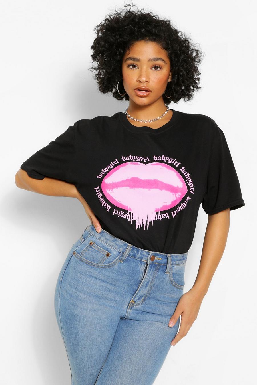 Camiseta con labios Baby Girl Plus, Negro image number 1