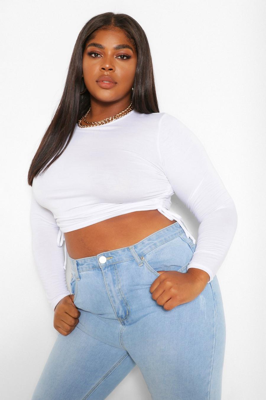Plus Crew Neck Ruched Side Crop Top image number 1