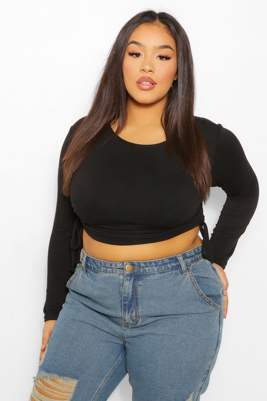 Plus Long Sleeved Ruched Side Crop Top image number 1