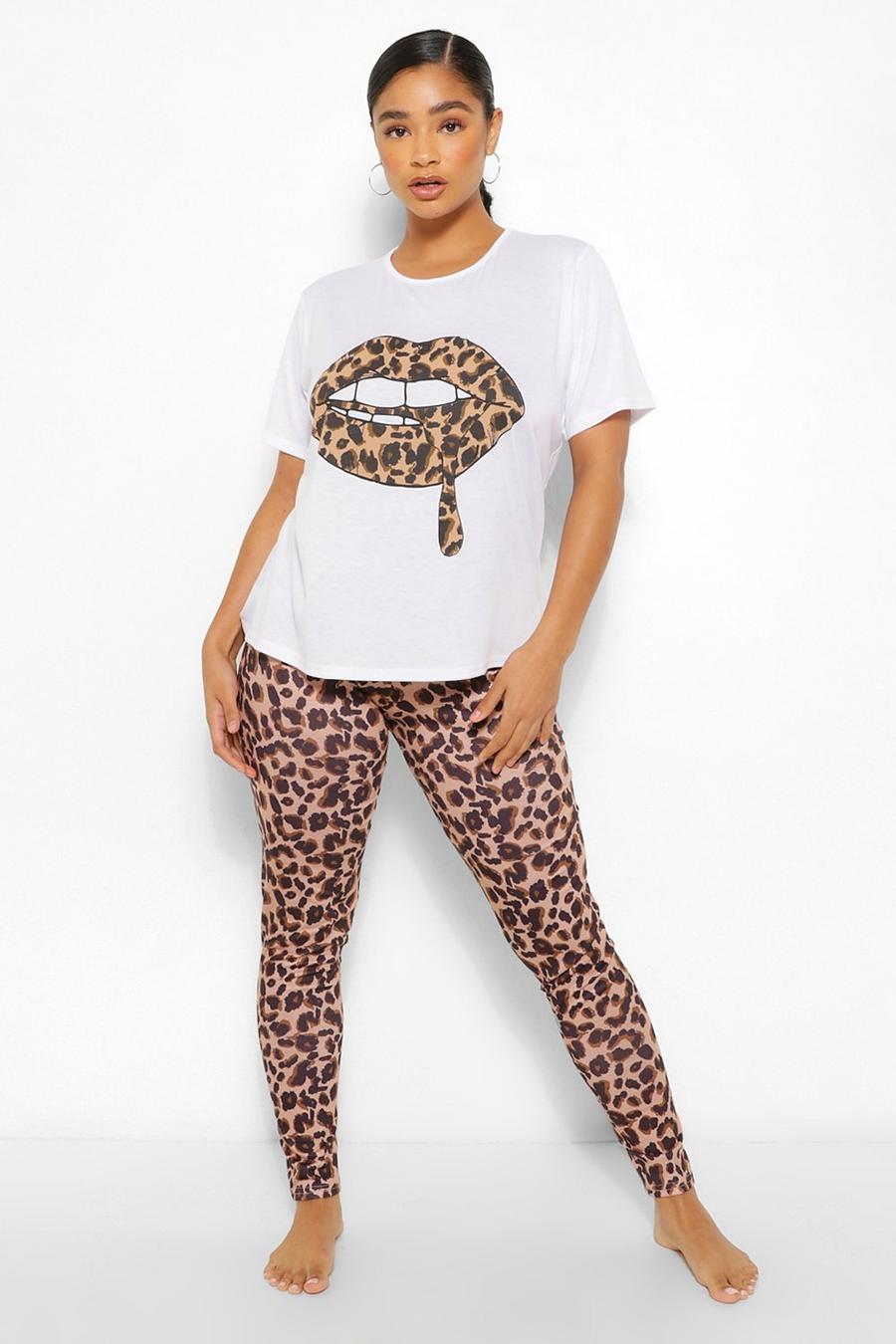 Brown Plus Leopard Lips Loungewear Set image number 1