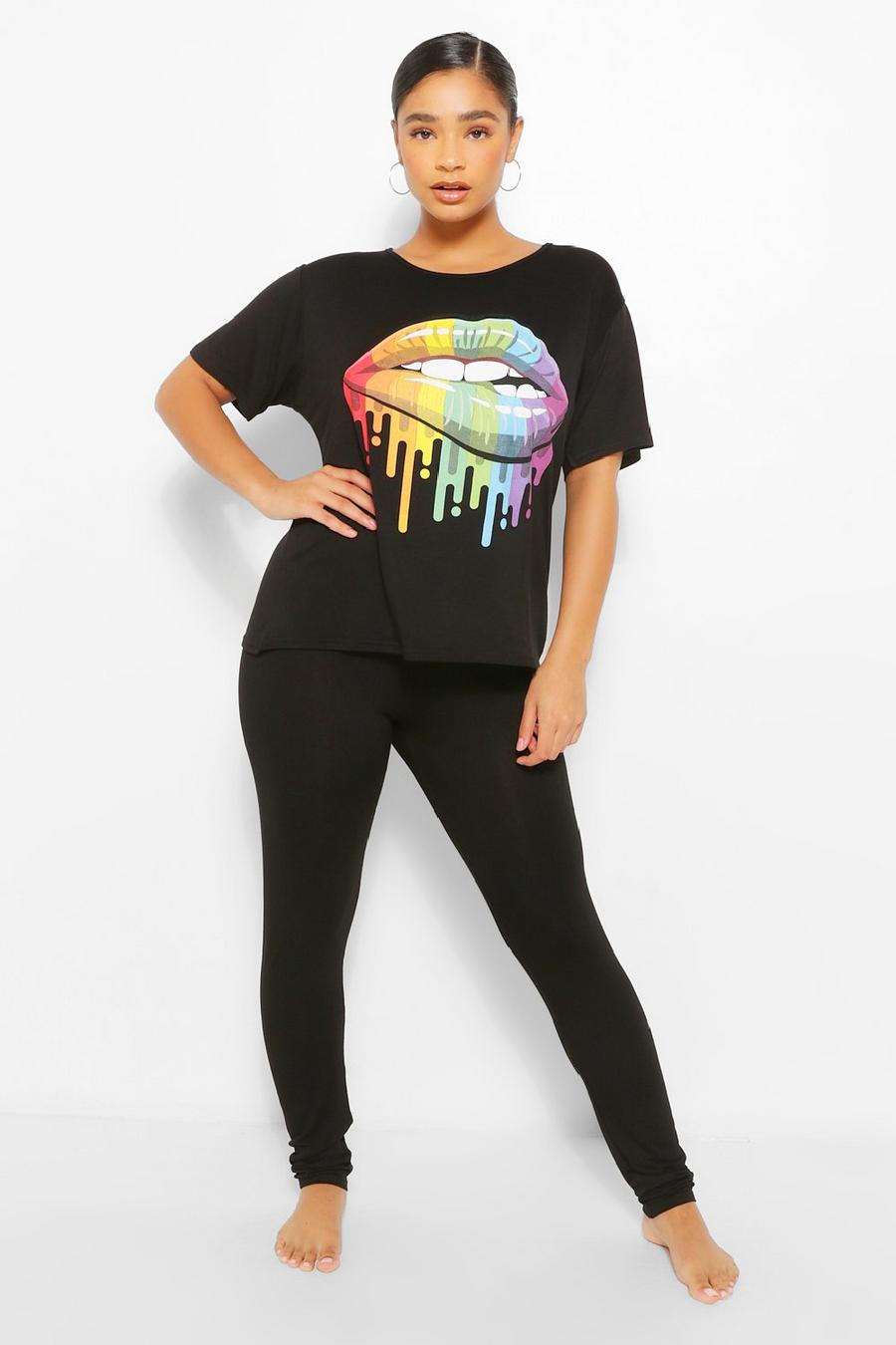 Black noir Plus Rainbow Lip Loungewear Set image number 1