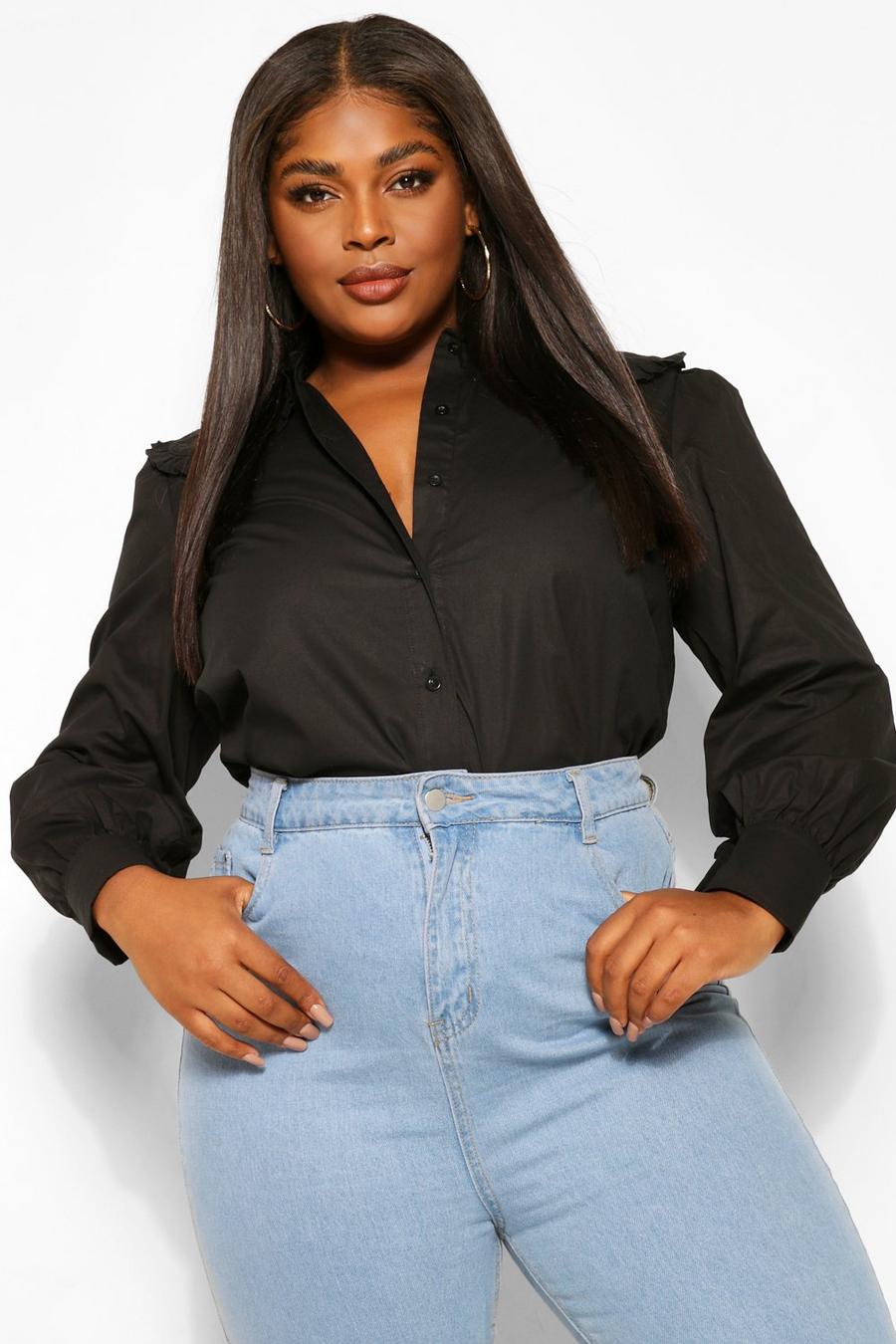 Black Plus Large Collar Poplin Shirt image number 1