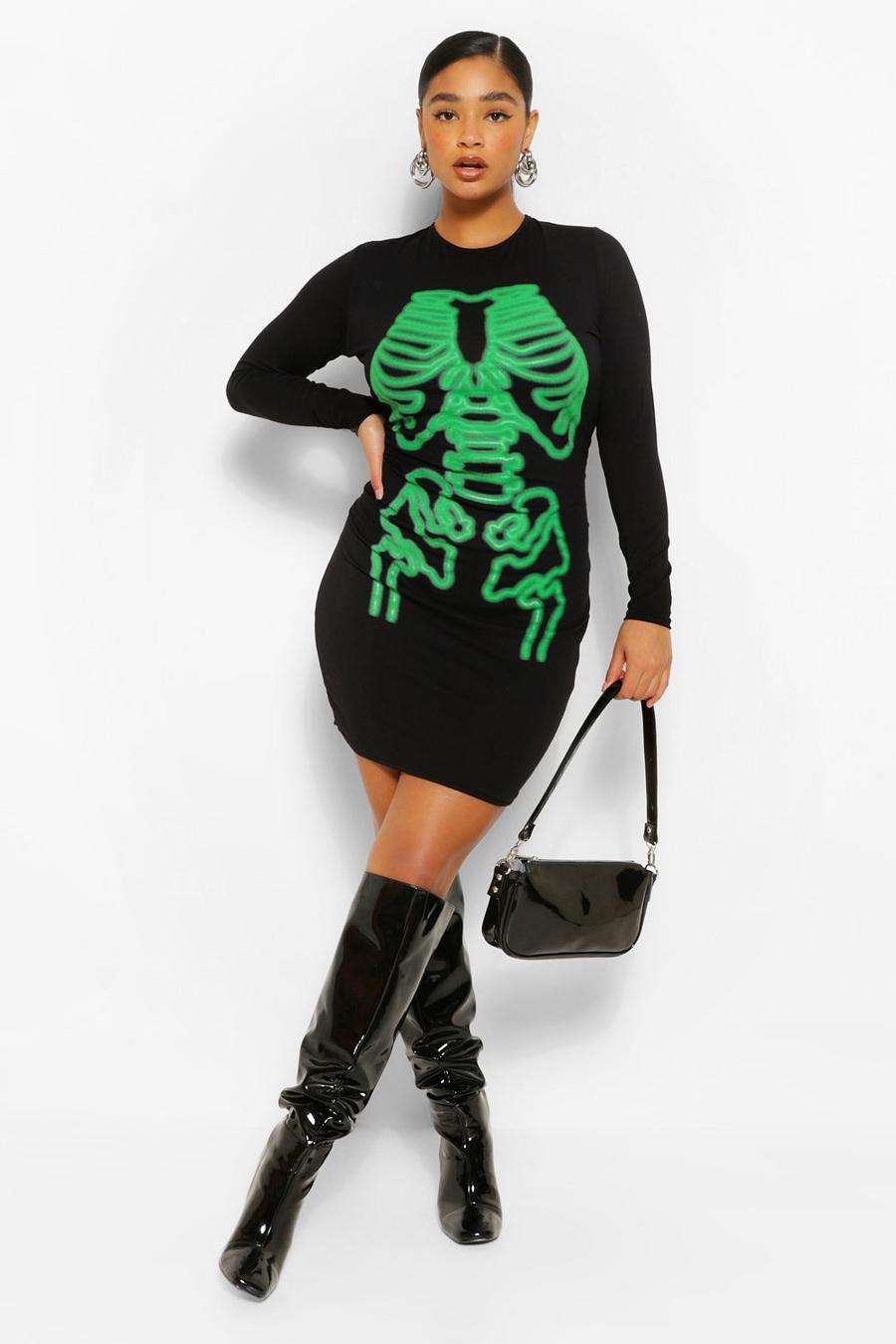 Plus - Bodyconklänning med skelett i neonfärg image number 1