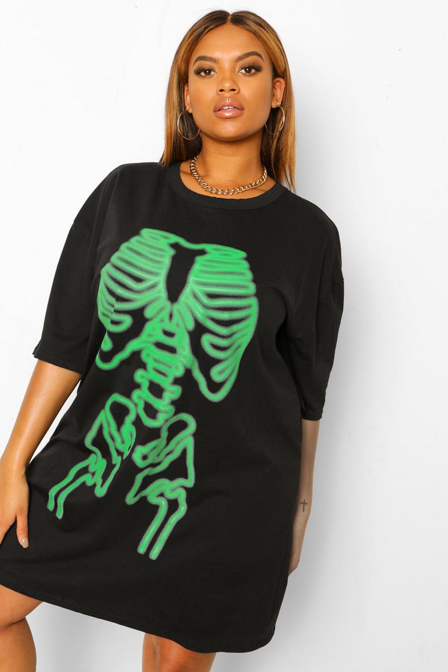 Plus Halloween Neon Skeleton T-Shirt Dress image number 1
