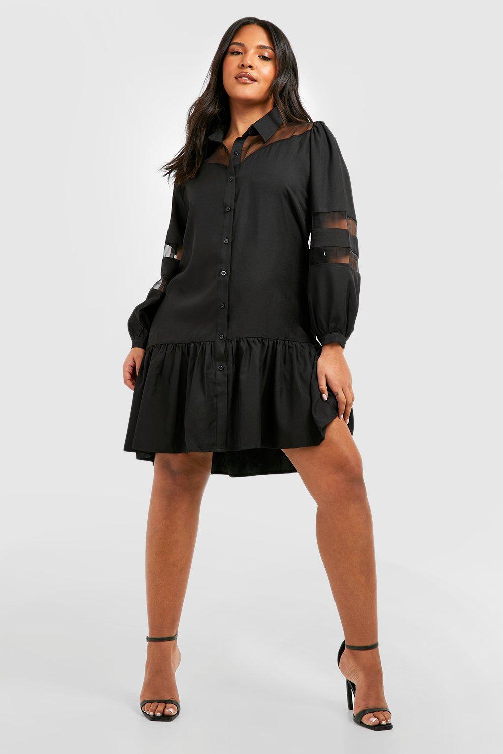 Grande taille Robe chemise contrast e avec organza