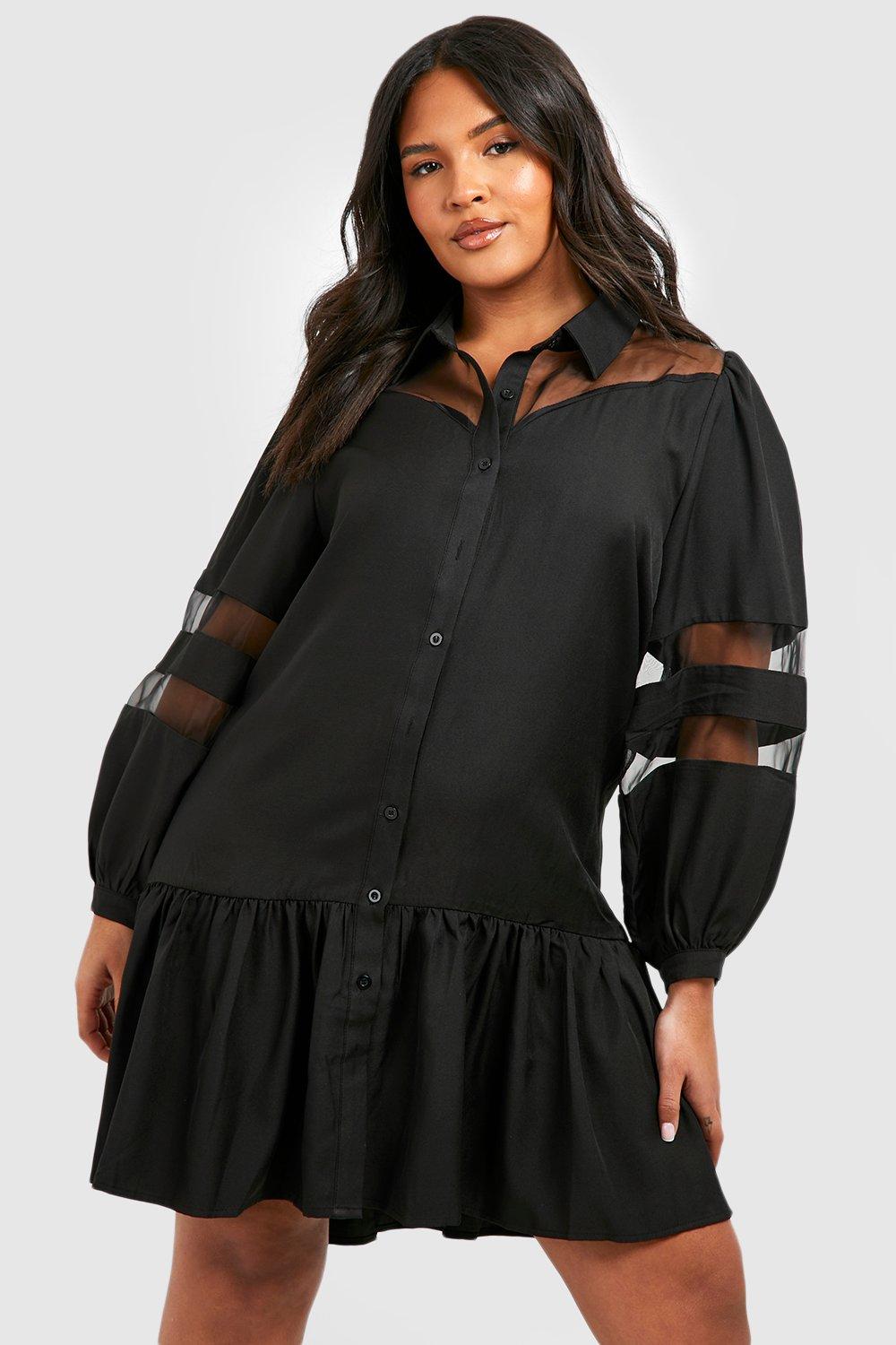 Plus Organza Contrast Shirt Dress boohoo UK