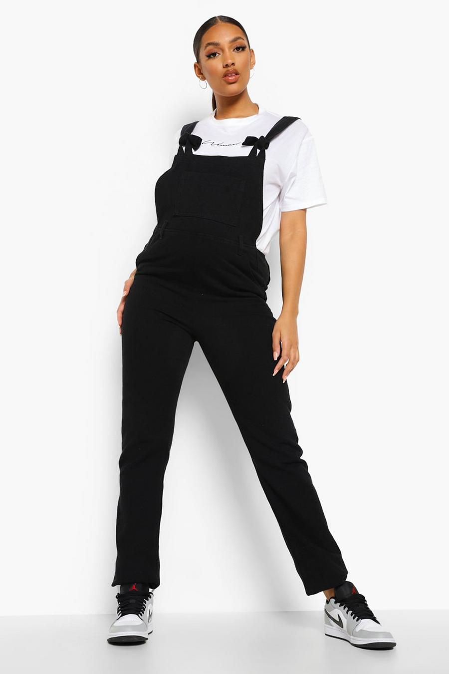 Maternity Black Tie Strap Dungarees image number 1