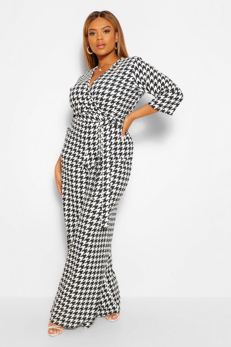 Plus Dogtooth Wrap Front Jumpsuit image number 1