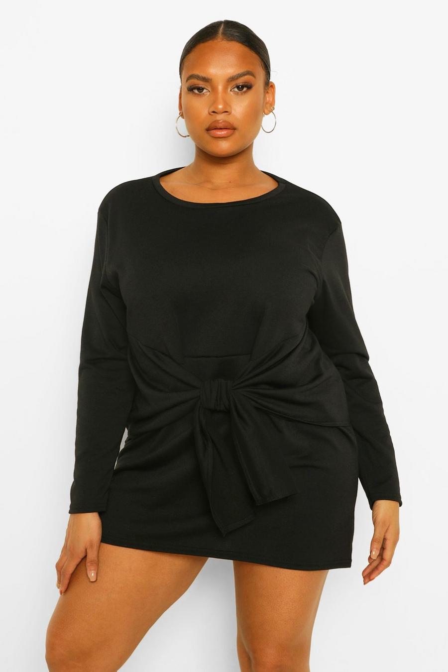 Black Plus Tie Front Jersey Wrap Dress image number 1