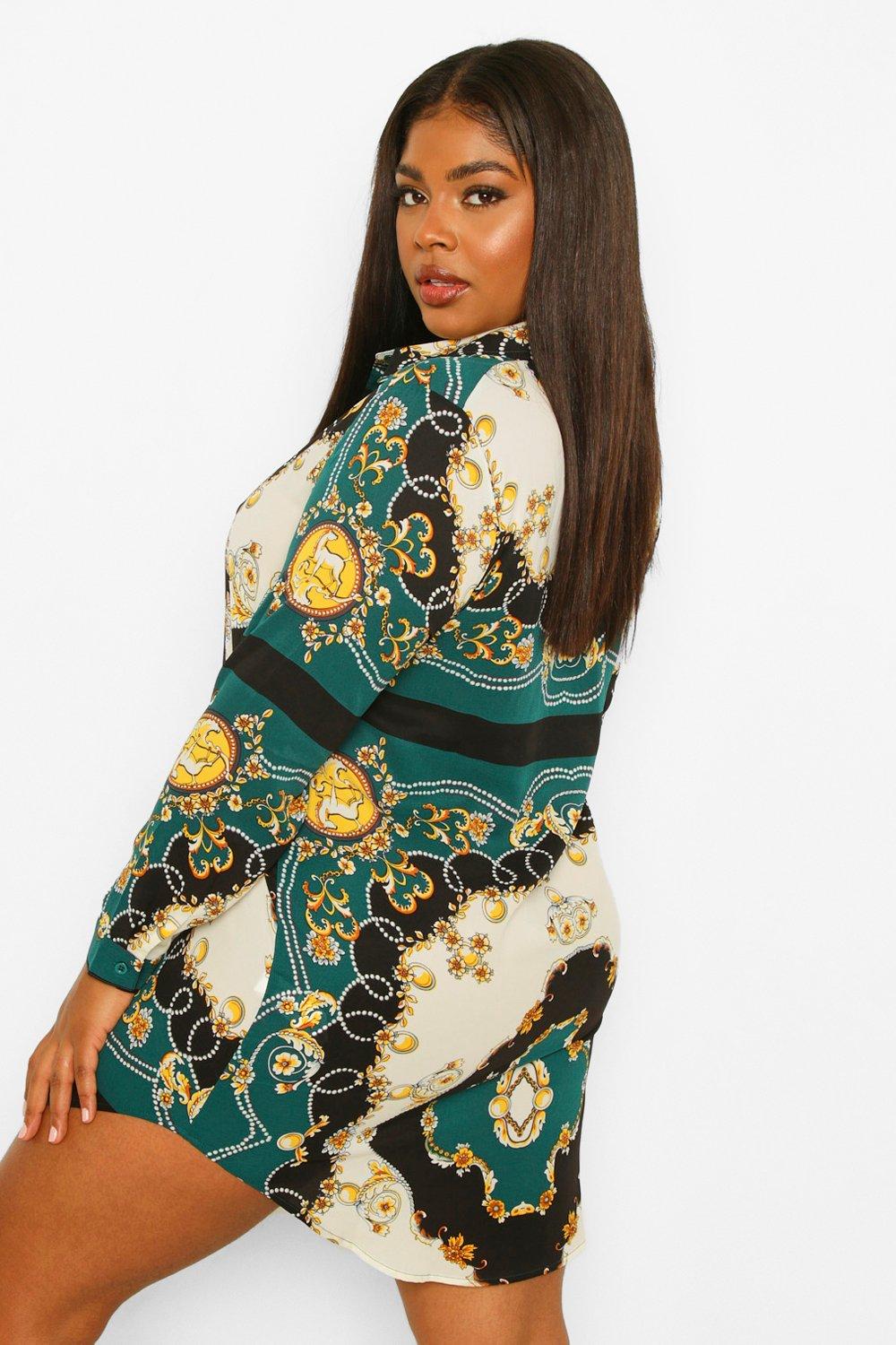 Boohoo chain clearance print shirt dress