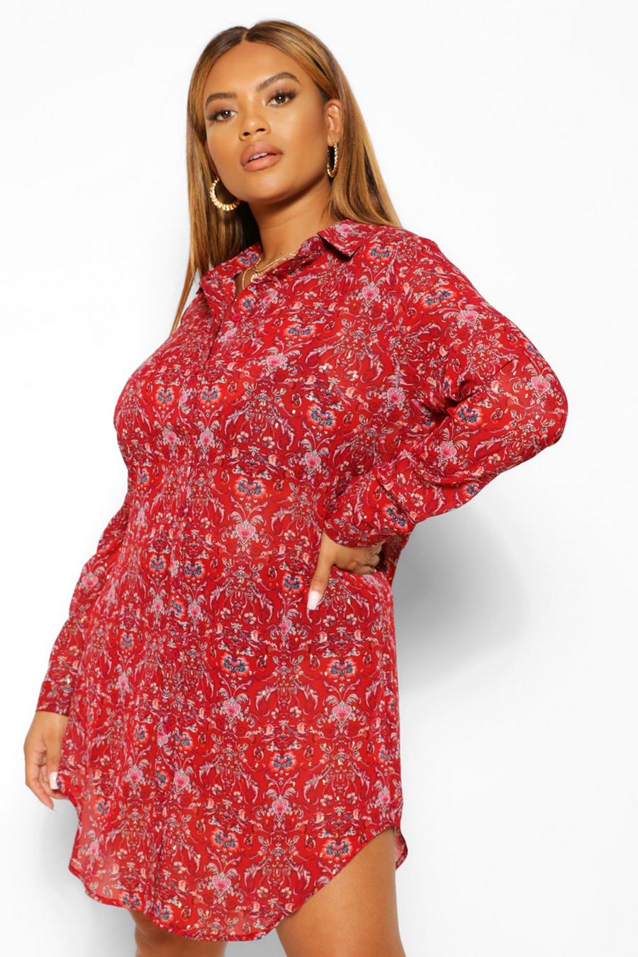Grande taille - Robe chemise imprimé cachemire, Berry image number 1