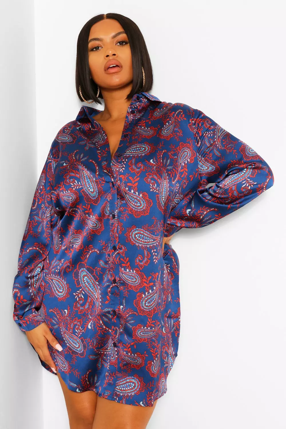 Boohoo paisley shirt dress sales