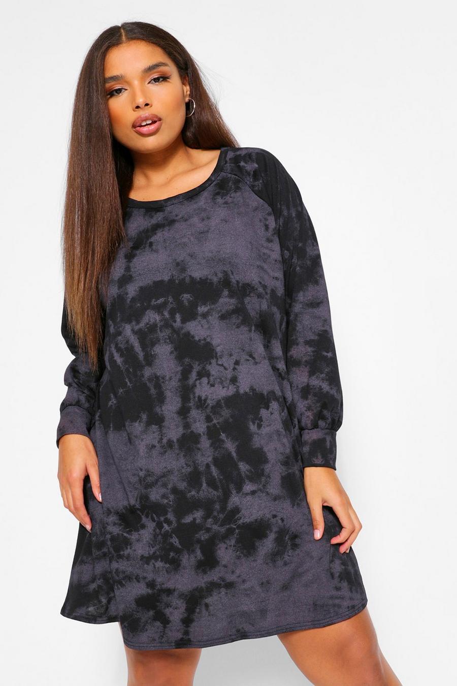 Black Plus - Sweatshirtklänning med batikmönster image number 1