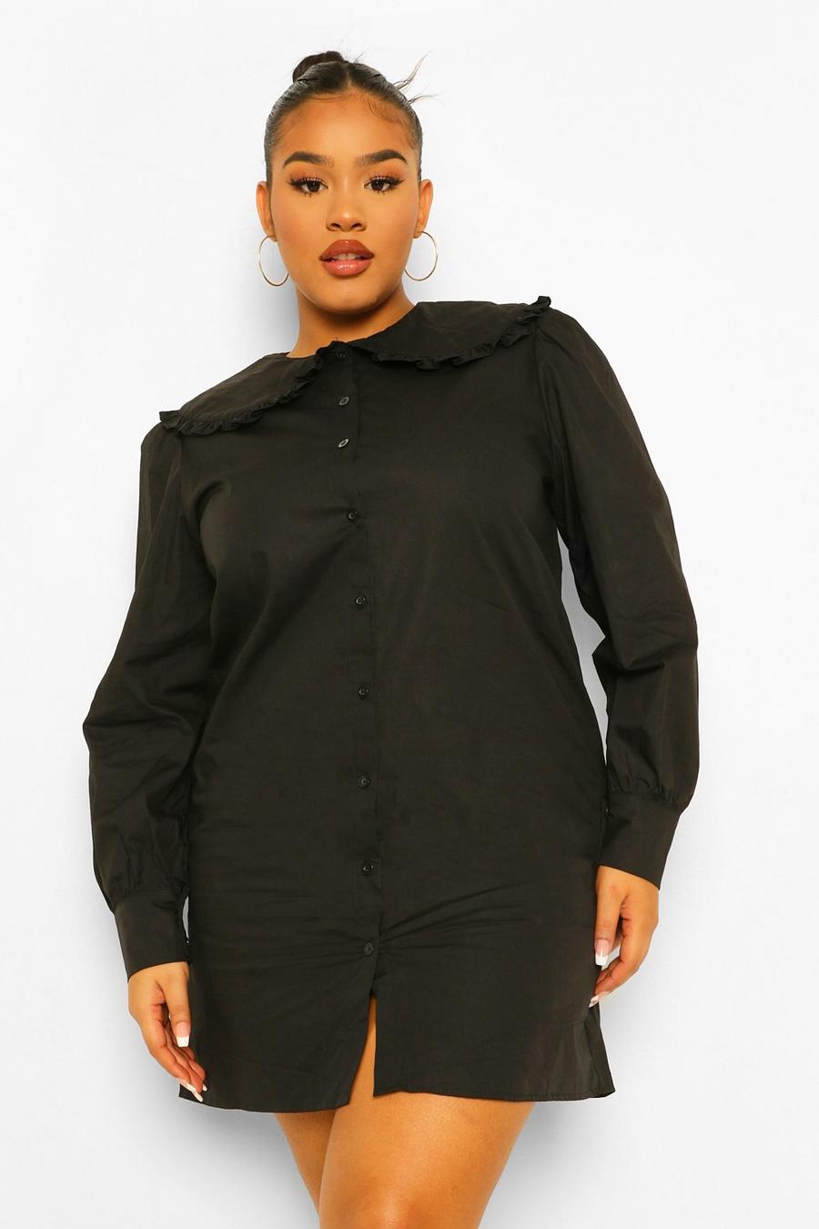 Black Plus Cotton Collar Shirt Dress image number 1