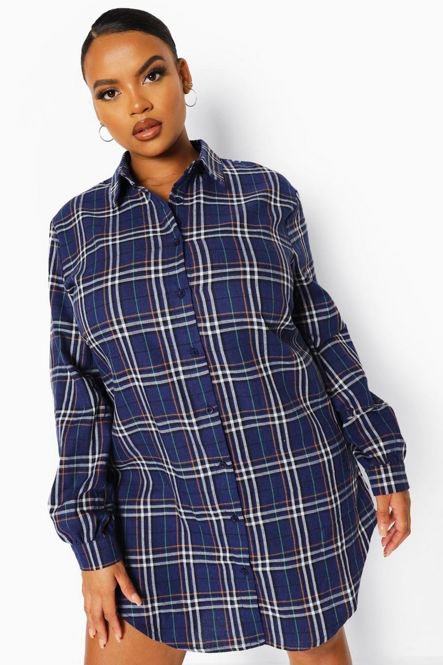 Navy Plus Boyfriend Flannel Oversized Shirt Dress image number 1