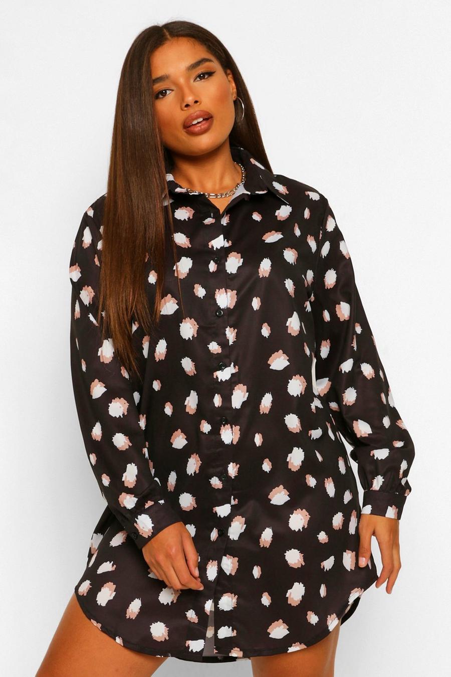 Black Plus Smudge Spot Print Oversized Shirt Dress image number 1