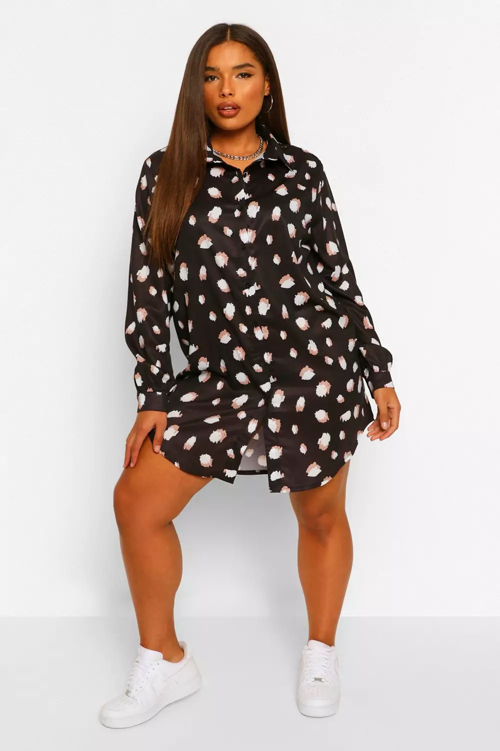 Smudge Print Oversized Shirt Dress