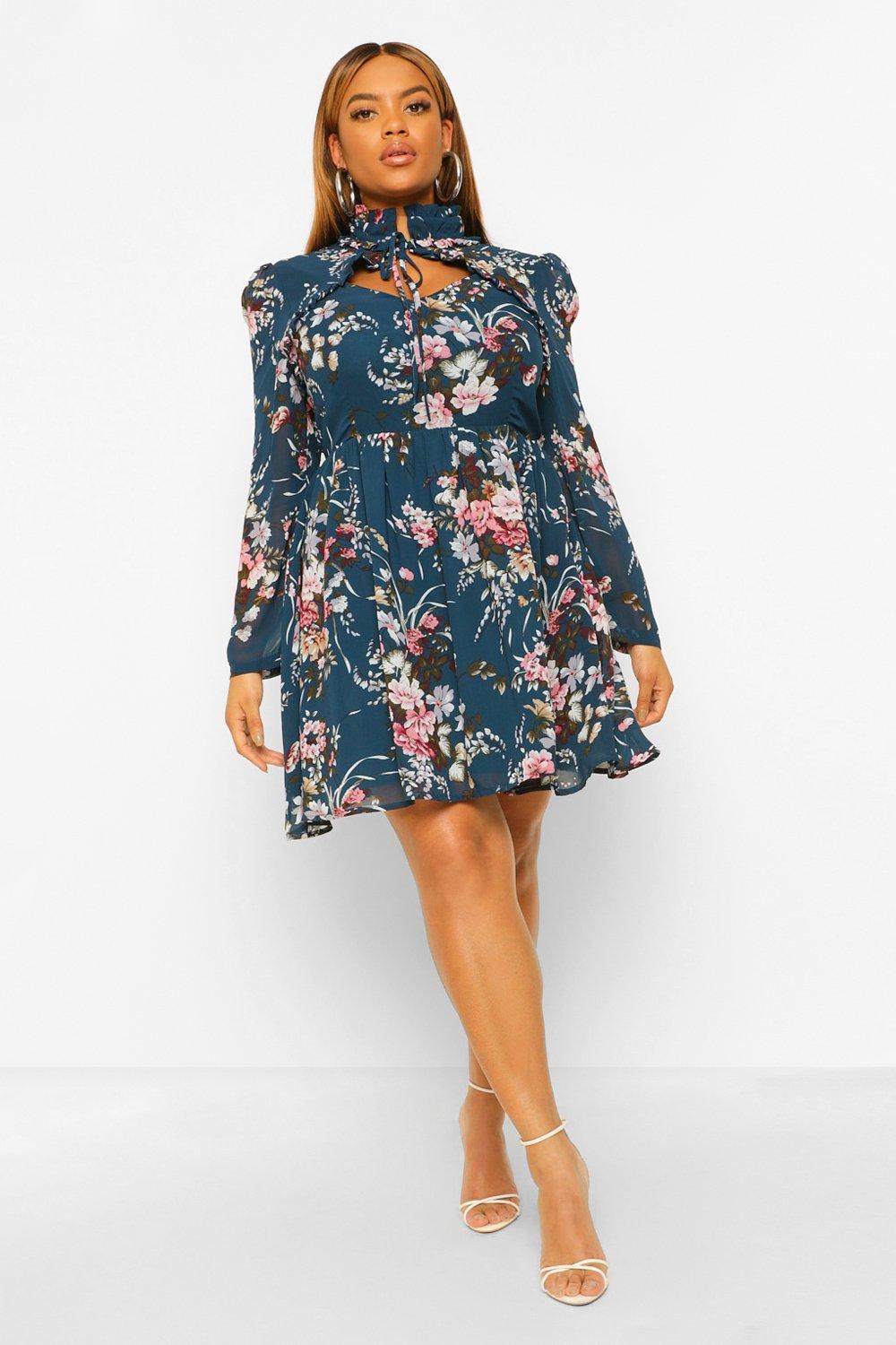 Boohoo floral best sale skater dress