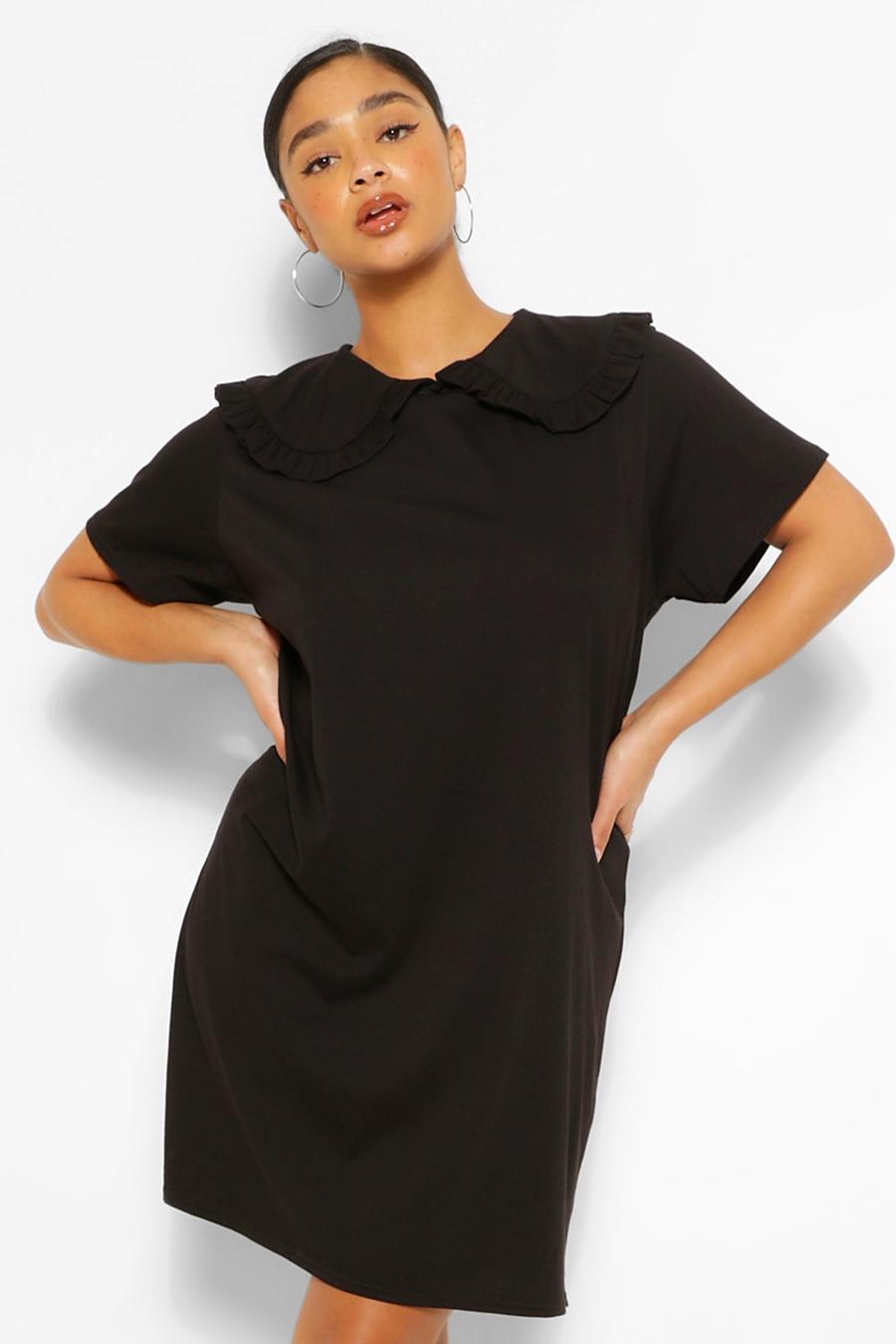 שחור שמלת טישרט עם צווארון למידות גדולות  image number 1