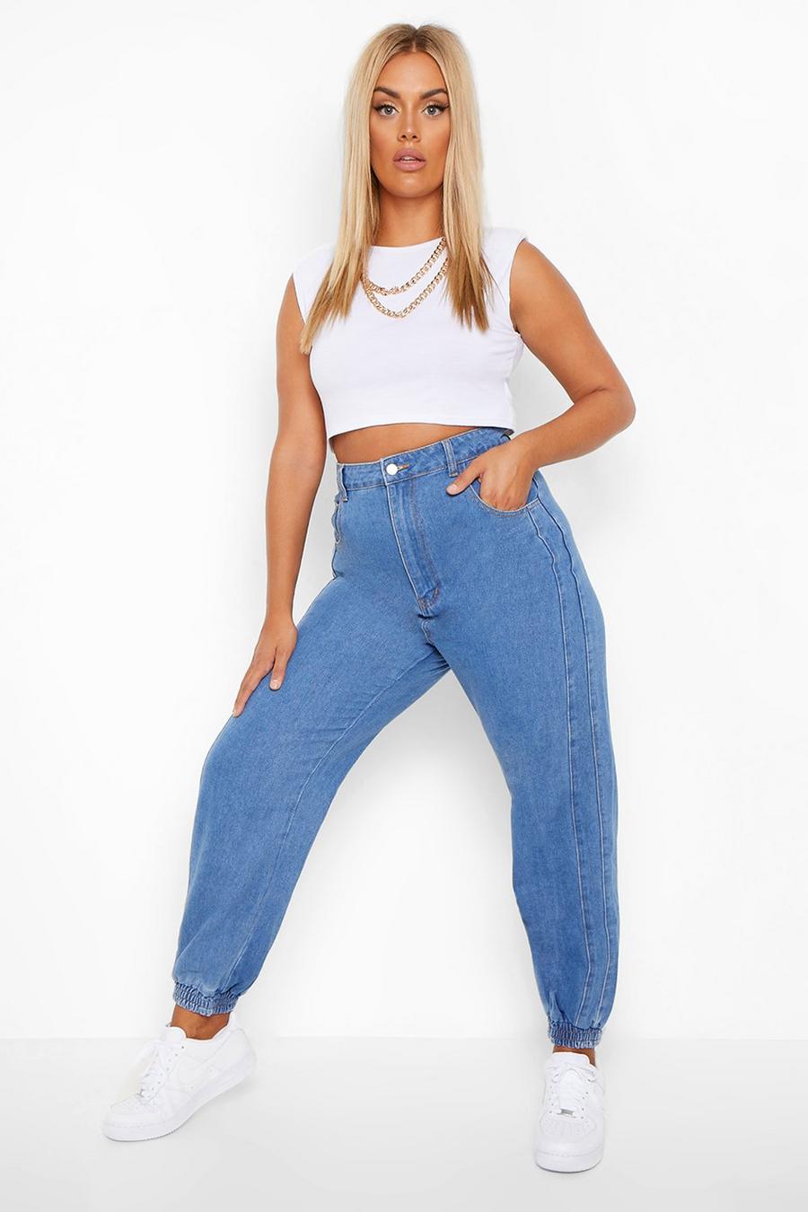 Jeans Cargo Plus Size con cuciture, Blu medio image number 1