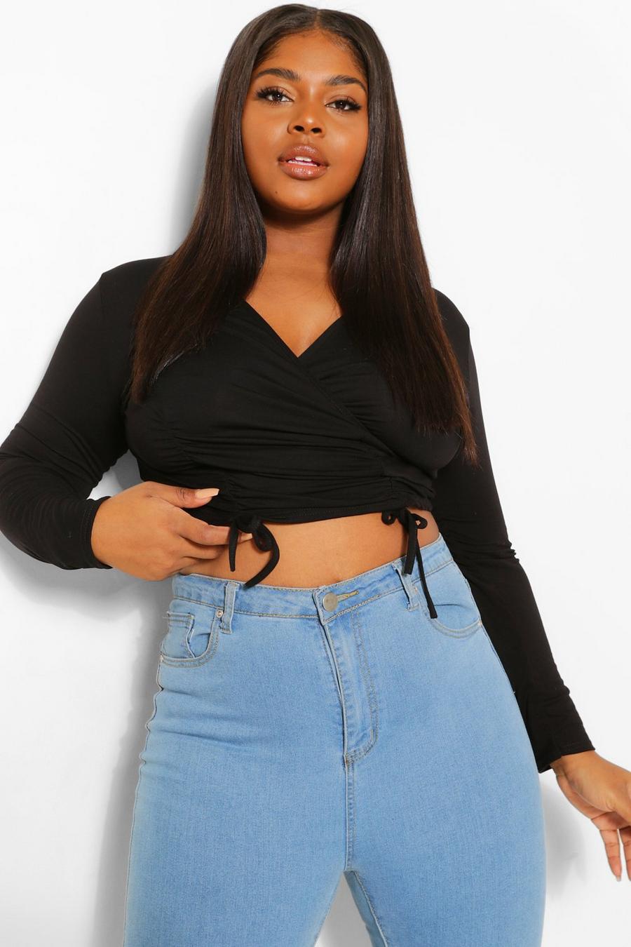 Plus Ruched Wrap Crop Top image number 1