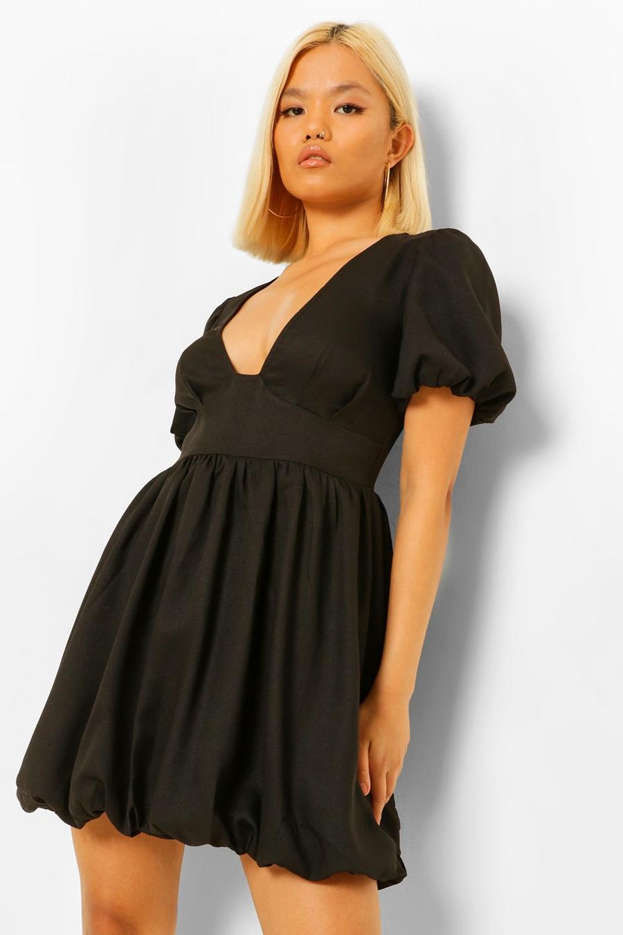 שחור שמלת סקייטר פטיט עם שרוולים ומכפלת נפוחים image number 1