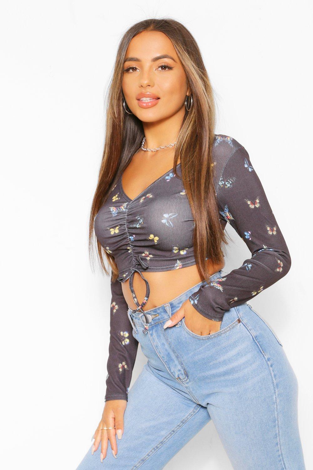 ruched long sleeve crop top
